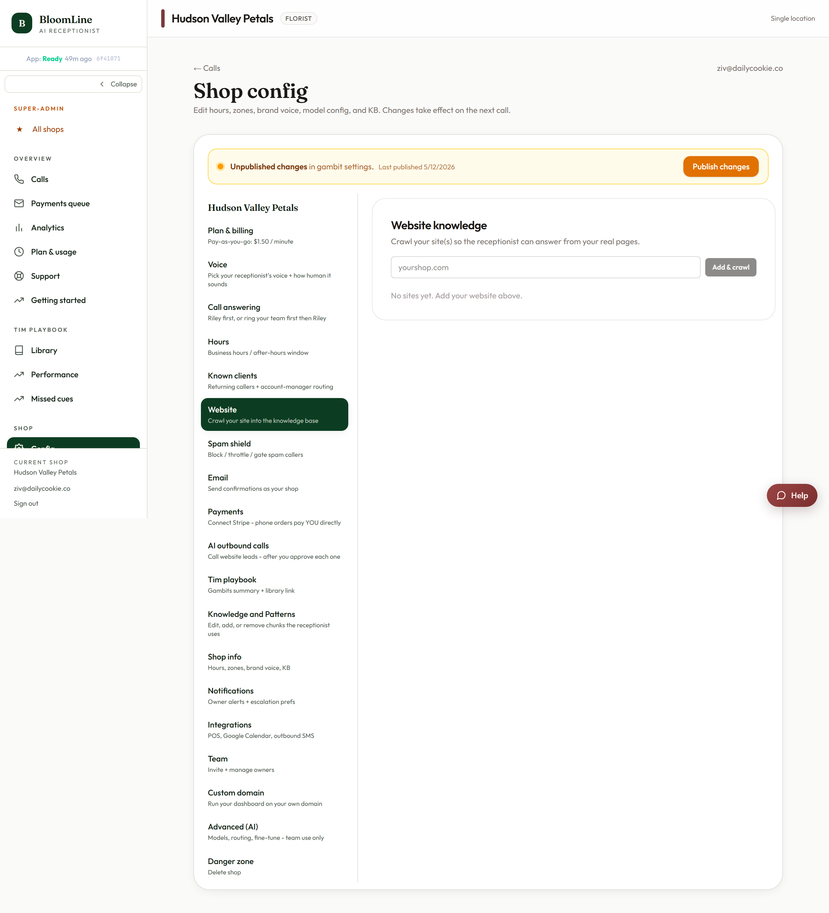 The Website tab with the website URL field and the Recrawl and Remove buttons