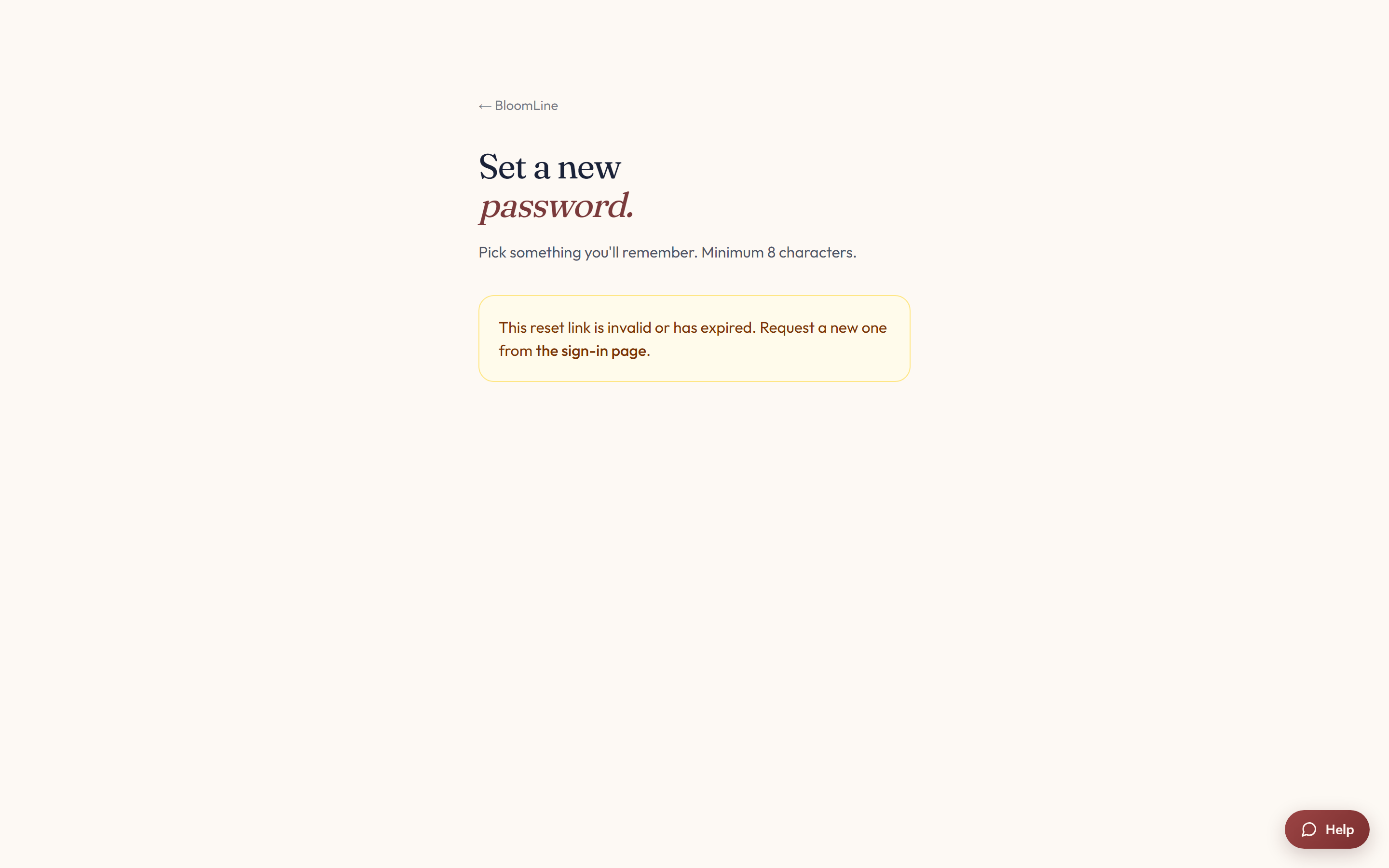 The reset-password page with the new password field and the Save new password button